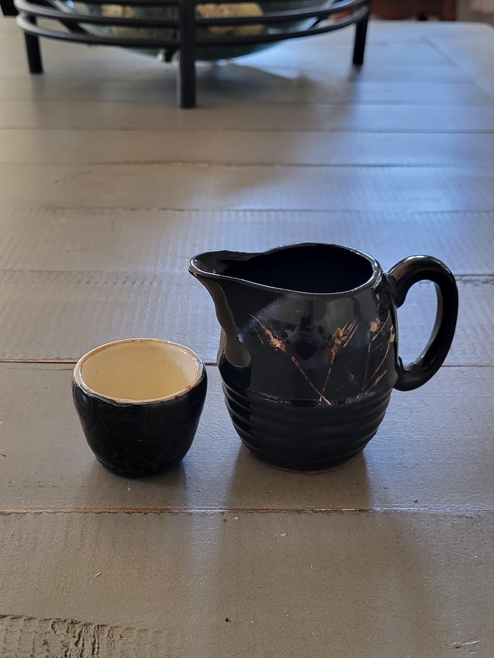 Handcrafted Black Ceramic Pitcher and Cup Set